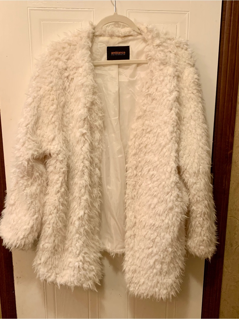 Ambiance Outerwear White Shaggy Faux Fur Coat Jacket Plus Size 3X Teddy Jacket